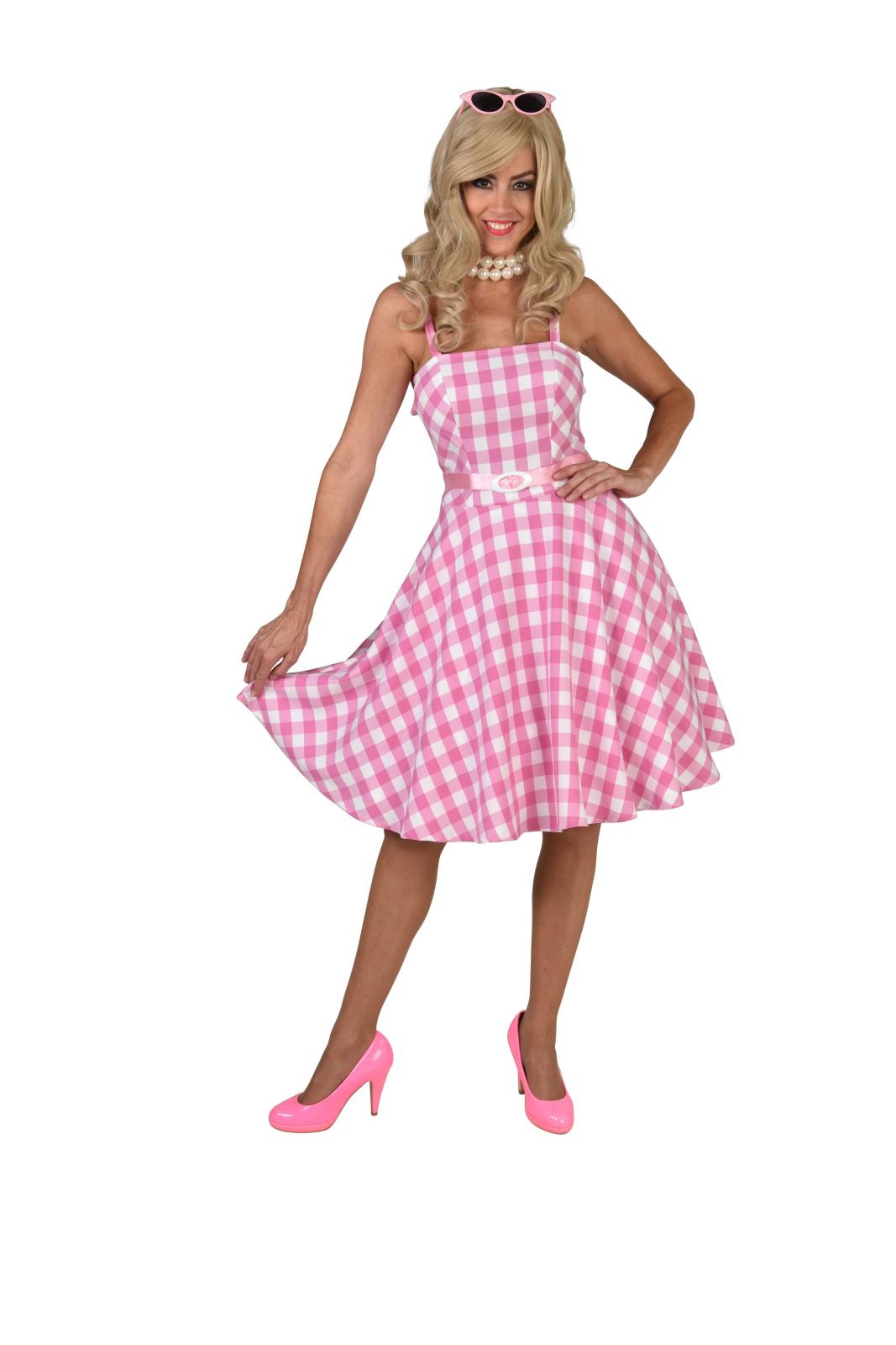 Dames Poppenjurk 50s Pink-Wit