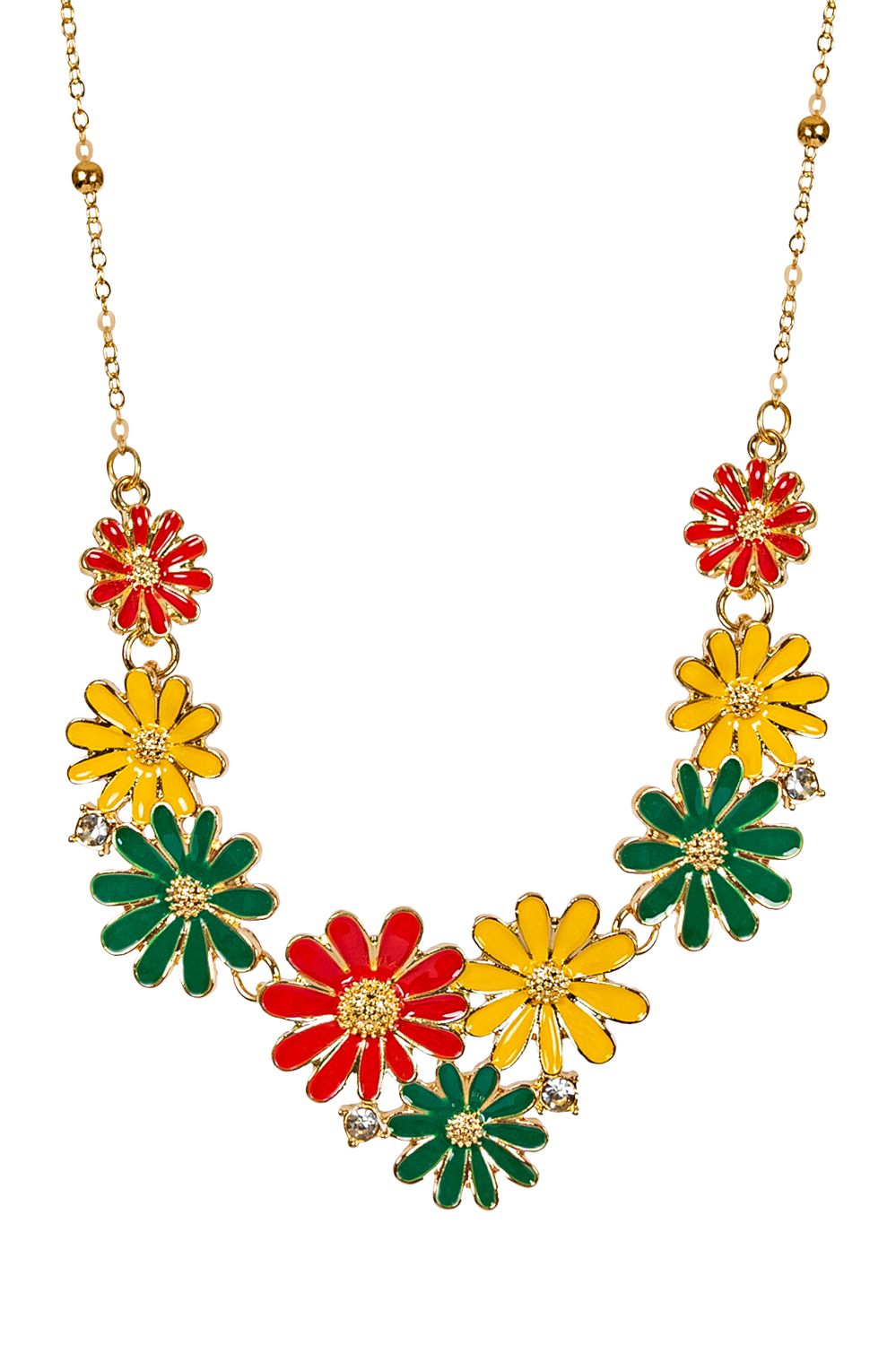 Metalen Ketting Rood-geel-groene Bloemen