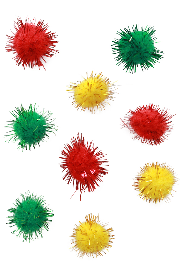 Pompons Glitter Rood-Geel-Groen