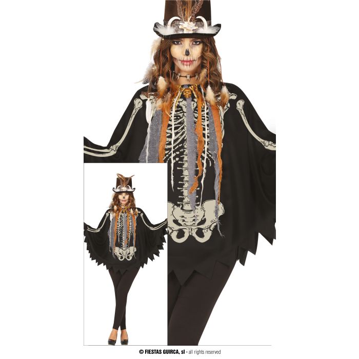 Halloween Dames Verkleed Poncho Skelet     
