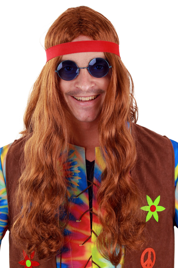 Hippie Pruik Lang Bruin met Rood Hoofdbandje