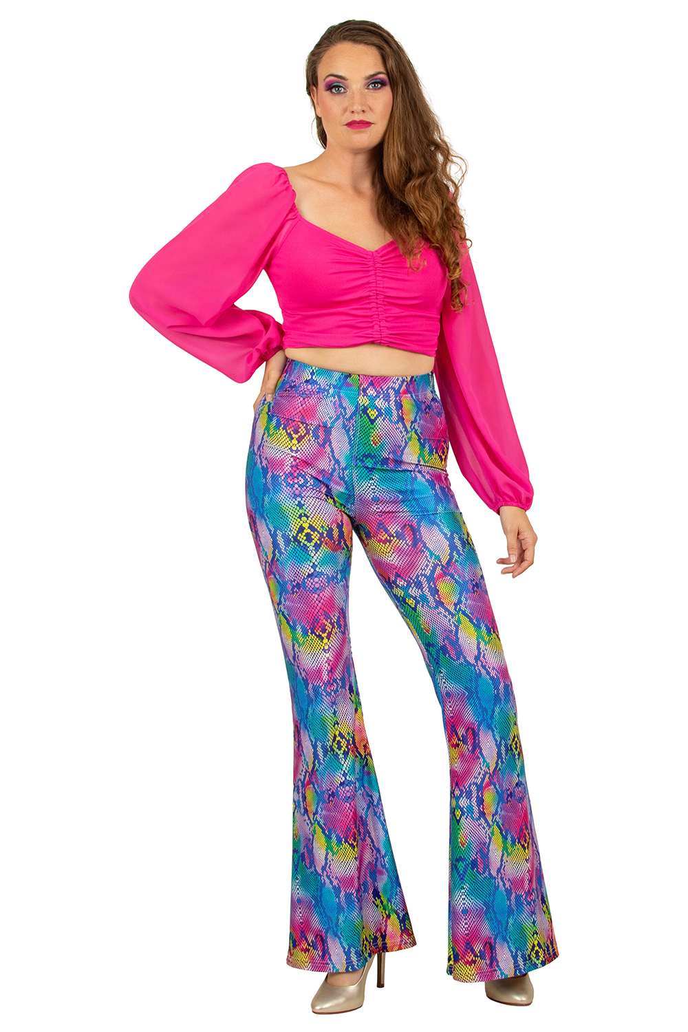 Flared Broek Bontgekleurde Slangenprint